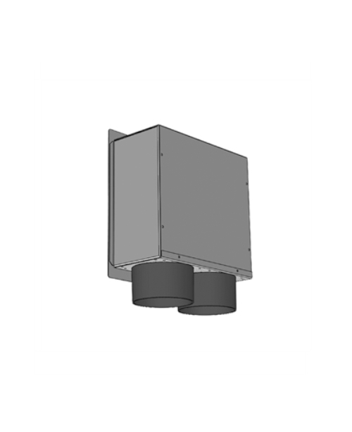 Plenum in galvanised sheet metal 200 x 200 mm, 2 x DN 75 side coupling, for combinations with nozzle with membrane